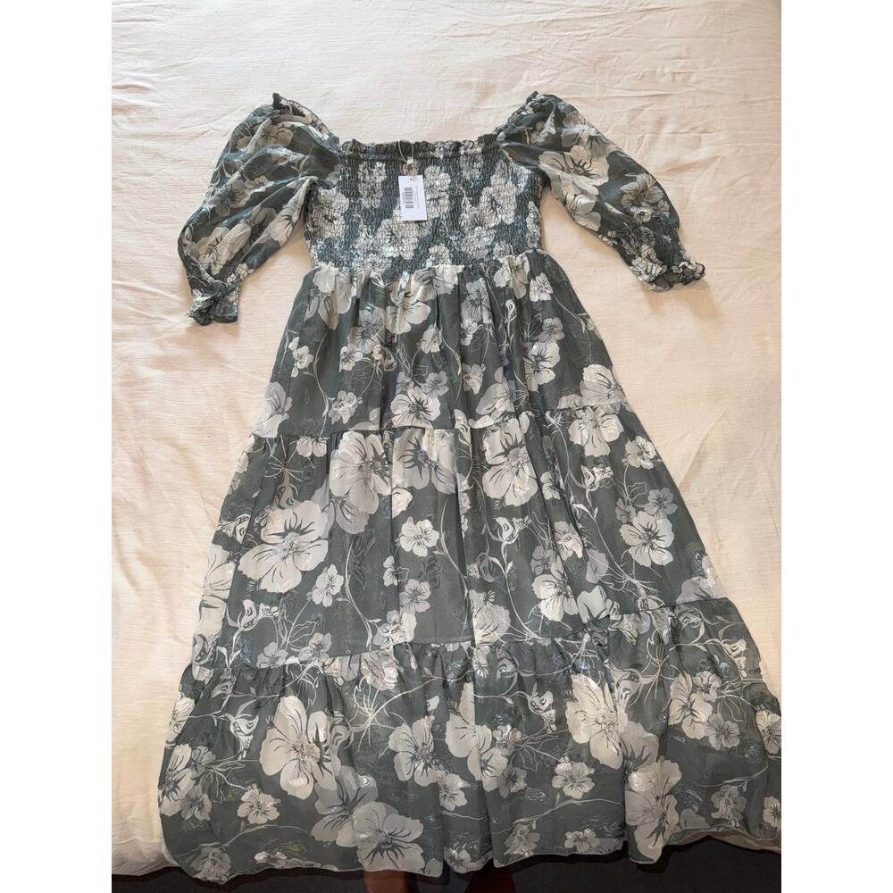 Baltic Born Fabian Jacquard Floral Midi Dress Sage Size Large NWT - Picture 5 of 6